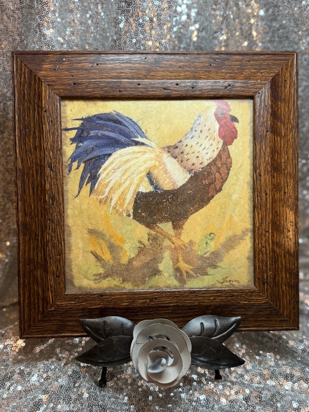 Rooster wall decor wood frame chicken